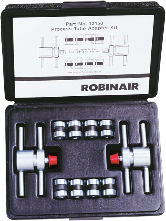 Robinair 12458 Process Tube Adapter Kit for 3/16", 1/4", 5/16", 3/8" Copper Tubing