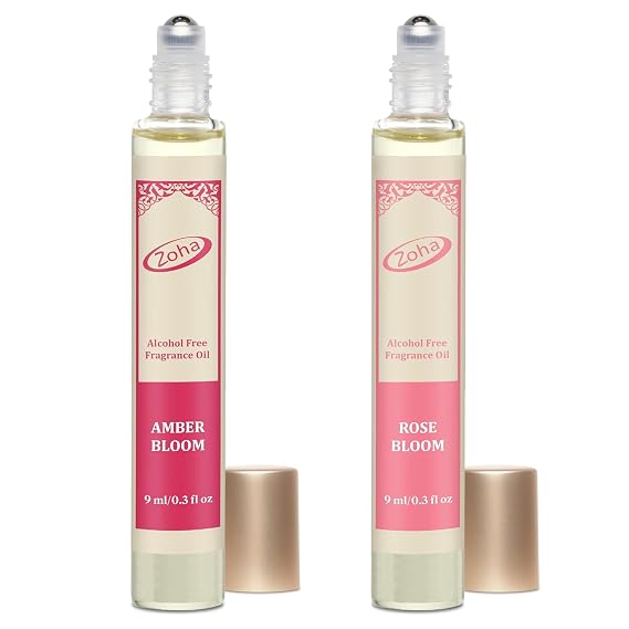 Zoha Amber Bloom & Rose Bloom Roll On Bundle, Alcohol-Free, Long-Lasting Fragrance Oils for Women & Men, Premium Quality Scents for Daily Wear