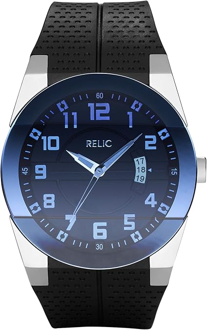 Relic by Fossil Men's Jake Three-Hand Day Date Watch, Silver Stainless Steel and Black Silicone Band Watch for Men