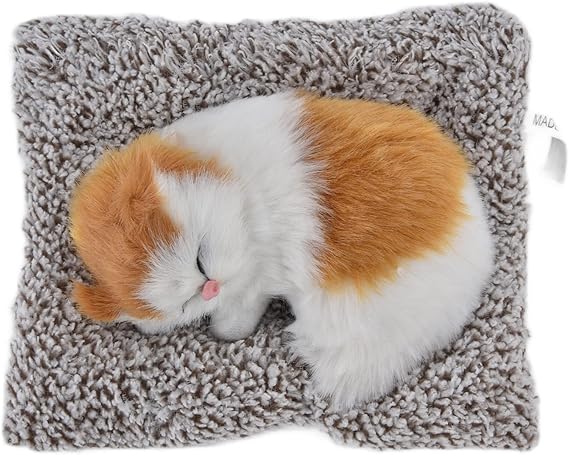 1Pcs Simulation Furry Sleeping Cat Figurine,Realistic Plush Baby Calico,Fluffy Decor for Home Office Synthetic Kitten, Photo Props,Car Table Ornament Decoration