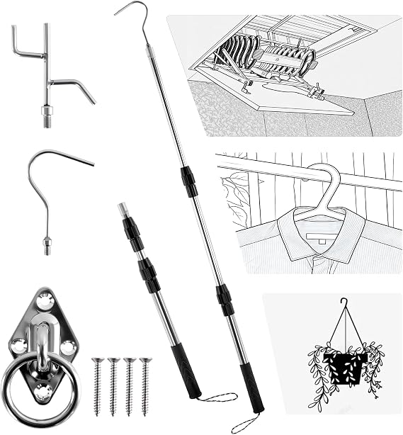 Telescopic Attic Pull Down Hook,Pull Ring,Add Multi-Purpose Hooks