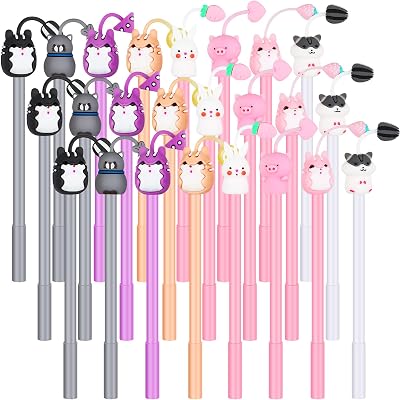 24 Pieces Cartoon Animal Gel Ink Pens 0.38 mm Cute Cat Bear Pig Writing Pens Kawaii Neutral Pens for Kids 100th day of school Office Supplies, 8 Styles