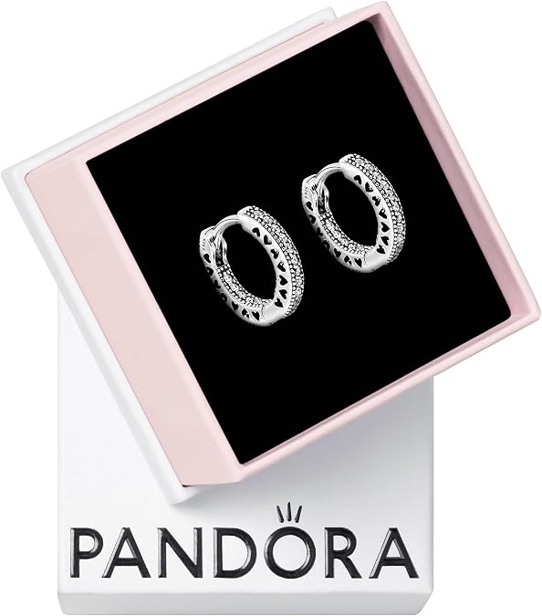 PANDORA Pave Heart Hoop Earrings - Elegant Earrings for Women - Great Gift for Her - Made with Sterling Silver & Cubic Zirconia