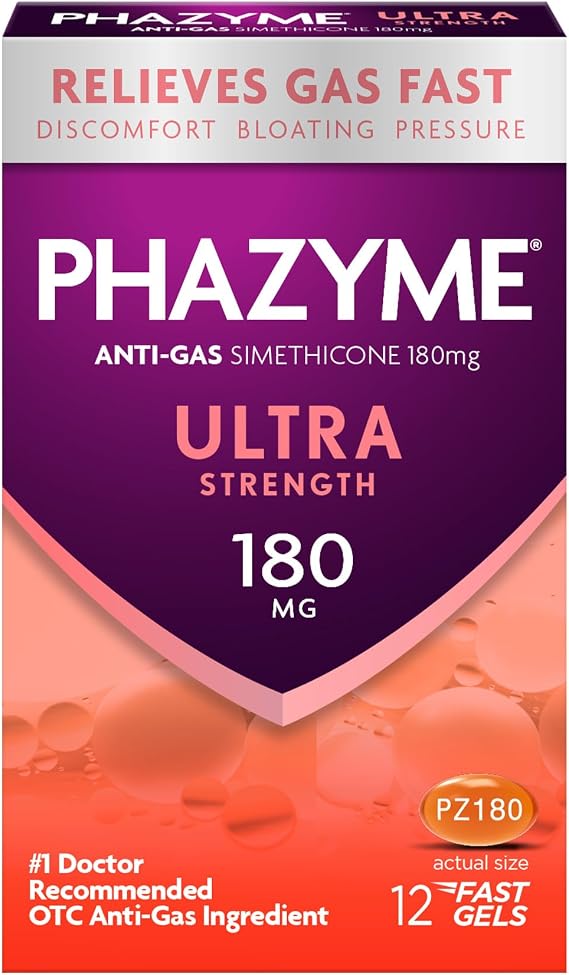 Phazyme Ultra Strength Gas & Bloating Relief | Works in Minutes | 12 Fast Gels