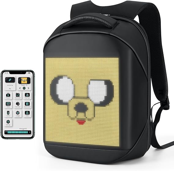 Led Backpack with Programmable Screen,Laptop Backpack with APP Control,17 inch Waterproof Led Bookbag,Travel, Motorcycle Bag,Scooter Backpack,Black(Power Bank Not Included)