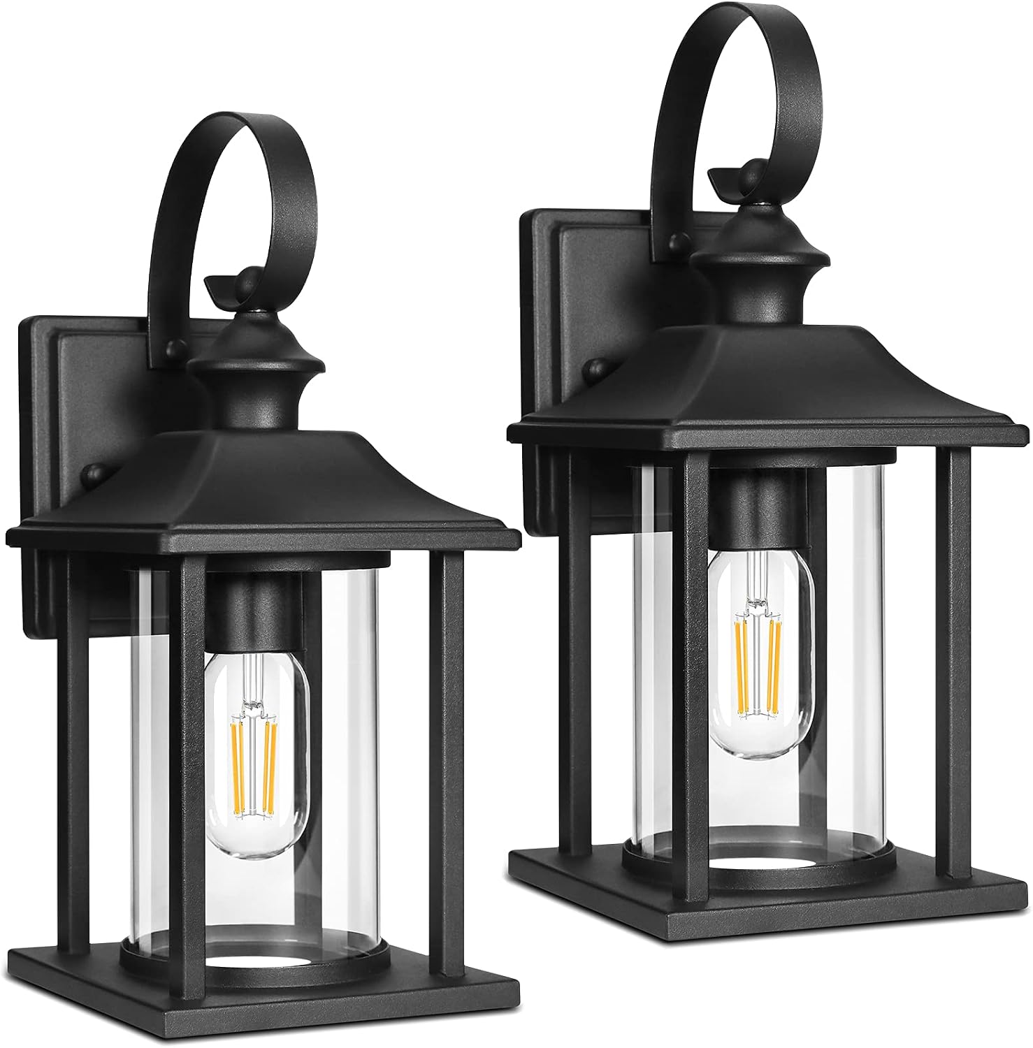 2 Packs Outdoor Wall Lantern - Exterior Porch Light Fixtures Wall Mount, 100% Waterproof Anti-Rust, Matte Black Outdoor Wall Sconce Lights for Garage, Doorway, Hallway