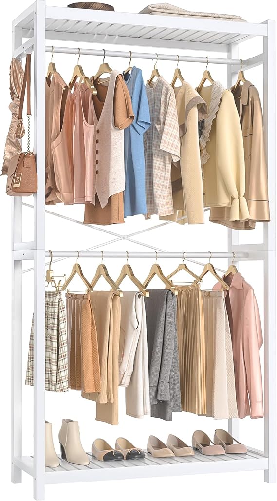 Homykic Bamboo Clothing Rack with Shelves, 33.5 Wide Clothes Rack, 78.8 H