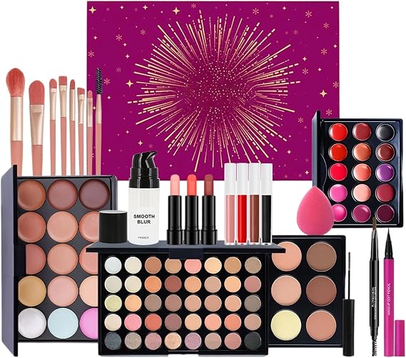 Makeup Kit Lipstick Brush Face Beauty Cosmetics Starter Kit | Eyeshadow Palettes, Lipsticks, Brushes for Girls Teens Wife Birthday Christmas Mother Day