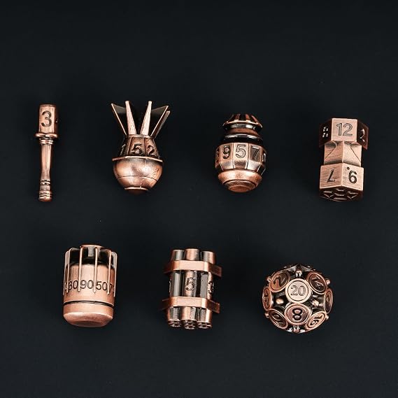 cusdie 7-Die Creative Metal Dice Set DND Dice Set for TTRPG Dungeons and Dragons Role Playing Dice Games RPGs(Ancient Copper)