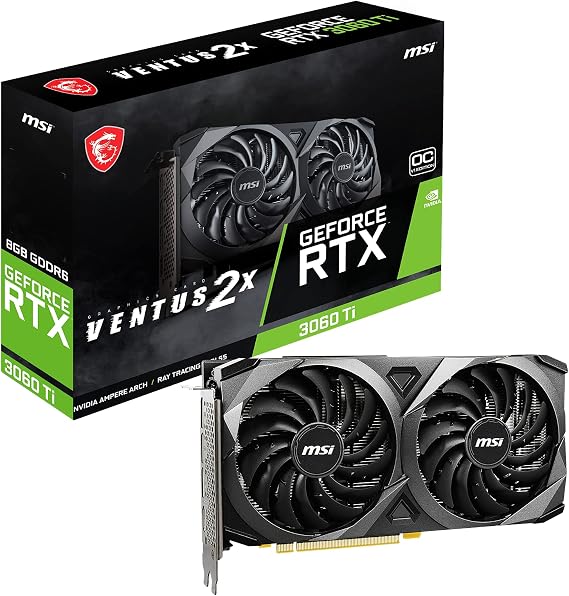 MSI Gaming GeForce RTX 3060 Ti LHR 8GB GDRR6, Boost Clock: 1695 MHz, 256-Bit, HDMI/DP, Nvlink, Torx Fan 3, Ampere Architecture OC Graphics Card (RTX 3060 Ti Ventus 2X 8G OCV1 LHR)