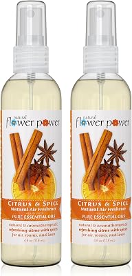 Natural Flower Power Air Freshener Spray - Odor Eliminator wEssential Oils - Home, Car & Fabric - Cruelty Free & Vegan - 2 - Citrus & Spice - 2 x 4 fl oz