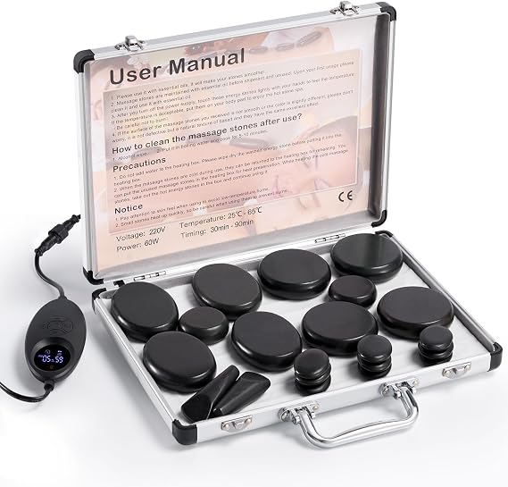 Hot Stones Massage Set for Home Spa Therapy, Muscle Relaxation, 21PCS