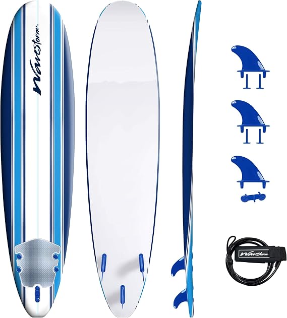 Wavestorm 8' Classic Longboard Surfboard Blue Stripe