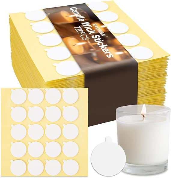 MAQIHAN 720PCS Candle Wick Stickers - 20mm Double Sided Foam Adhesive Dots | Heat Resistant Wick Dots for Soy Wax, Beeswax and Paraffin Candles, Candle Jars, Containers and DIY Candle Making Supplies