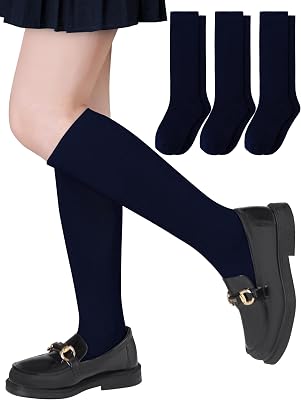 Glooarm 3 Pairs Girls Knee High Socks School Uniform Socks Kids Seamless Long Sock Toddler Knee Sock for Girls Boys