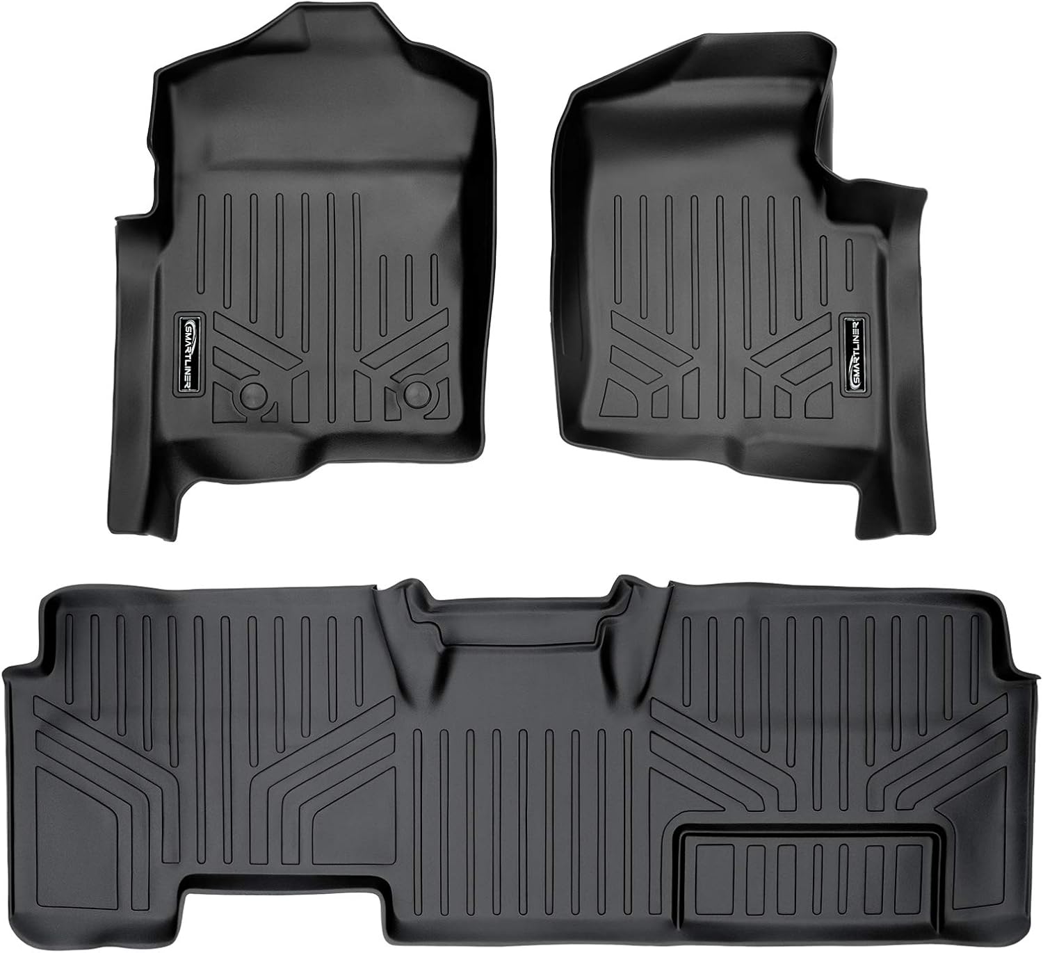 MAXLINER Floor Mats 2 Row Liner Set Black for 2011-2014 Ford F-150 SuperCab Non Flow Center Console