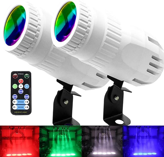 4 in 1 Small Spotlight Mini RGBW LED Beam Spot Lights Stage Effect Lighting LED Beam Pinspot Light for Mirror Ball Club Party Bar DJ Events (White)