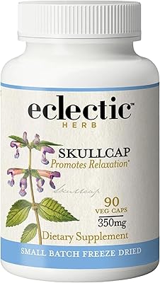 Eclectic Herb - Skullcap Capsules | Natural Sleep, Calm & Relaxation Support | Herbal Supplement | Vegan, Non-GMO, Gluten Free, Raw, Freeze-Dried 90 CT | 350 mg