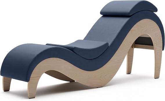Supervio Tantric Chaise - Maple & Faux Leather with Cuff Kit Restraints, Evening Blue