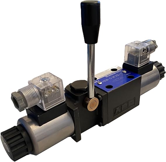Hydraulic Electrical Solenoid Valve with manual override: 21 GPM: 4560 psi: 12VDC 24VDC 110VAC D03 (NG6) Mounting VSD6-M series (M-Motor-Center A&B to Tank and Pressure Blocked, 12VDC)