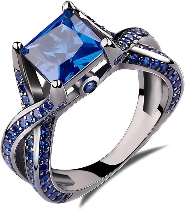 Caperci 2.0ct Princess Cut Created Blue Sapphire Engagement Ring 14k Black Gold Plating Sterling Silver 925 Ring