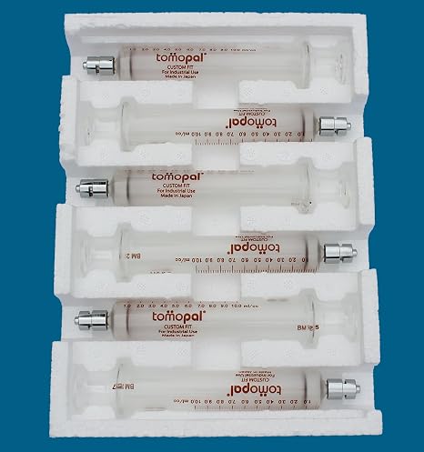 Glass Syringe 10 ml (Per Pack 6), Tomopal Glass Syringe 10 ml w/0.2 ml Graduation for Industrial or Dissolved Gas Analysis uses. P/N: 140-4510-X006, Made in Japan