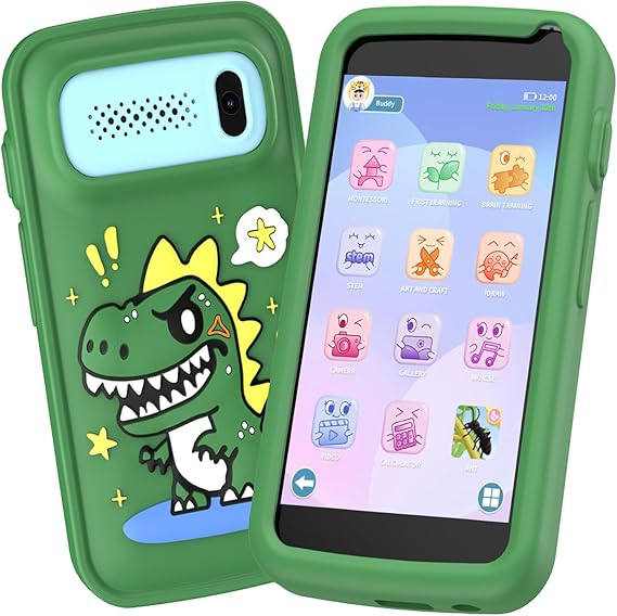 Kids Toy Smartphone, Toddler Play Phone for Boys, Fake Play Dinosaur Toy Phone for Boys Girls Age 3-12, Christmas Birthday Gifts with 3.97" Touchscreen 200+ Puzzle Game, Music Player(Green)