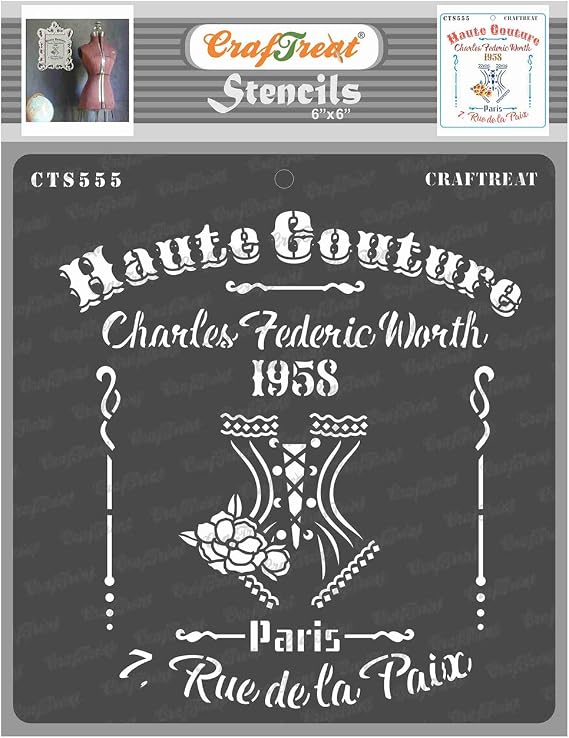 CrafTreat Reusable Fashion Stencils for Painting on Wood, Canvas, Paper, Fabric, Floor, Wall and Tile - Haute Couture - 6x6 Inches - DIY Art and Craft Stencils for Fashion - French Script Stencil
