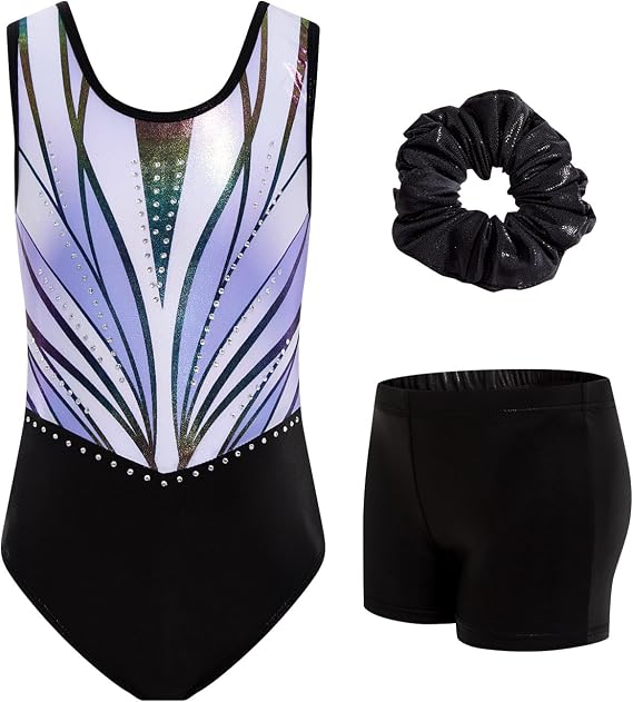 JiAmy Gymnastics Leotards for Girls Sparkly Dance Ballet with Shorts 3-12Y
