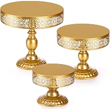 Suwimut 3 Pieces Gold Cake Stand Set, 8, 10, 12 Inch Round Cake Stands Metal Cupcake Holder Dessert Table Display Set for Wedding Birthday Party Baby Shower Celebration