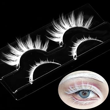 Halloween White False Lashes Upper & Bottom Extension Tools Japanese Anime Cosplay Natural Makeup Looking Masquerade Party Eye Lashes 01A