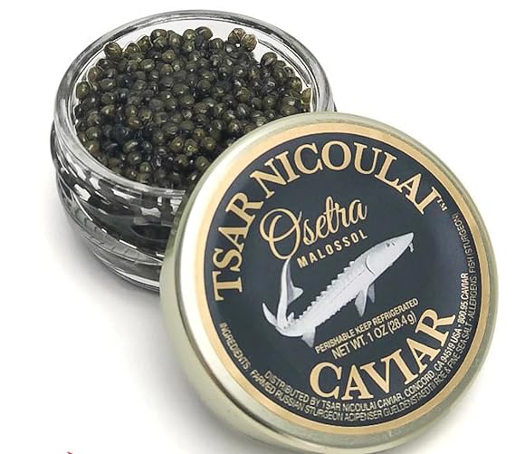 Premium Osetra Caviar (250 g) Farmed Russian Sturgeon Roe Medium Grain, Rich Nutty Flavor EcoCertTM Certified, Sustainably Produced in Greece Gourmet Black Caviar