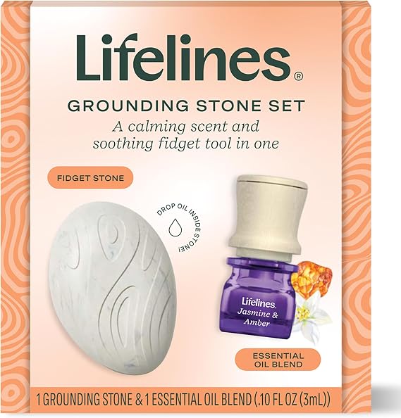 Lifelines Scent-Infused Calming Grounding Stones & Oil Blend, 2-Pack | Portable Fidgets for Adults with Essential Oil Blend & Diffusion Stones for Sensory Immersion - Waterless Passive Diffuser