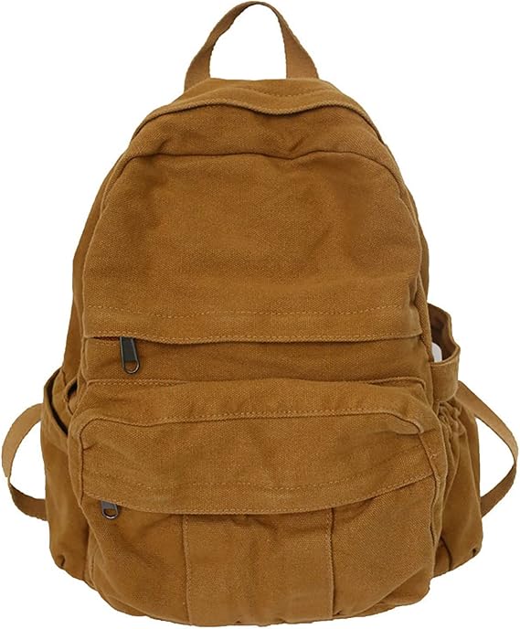 Canvas Backpack for Women Men Mini Aesthetic College Backpack Vintage Laptop Backpack Casual Daypack Small Travel Rucksack (Brown,One Size)
