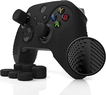 SeriesPro Controller Skin for Xbox Series X & S Protector Ergonomic Soft Studded Anti-Slip Silicone Rubber Gel Grip Case, 1 Cover + 8 Raised Thumb Grip Caps (NOT for Elite 1/2) (Black)