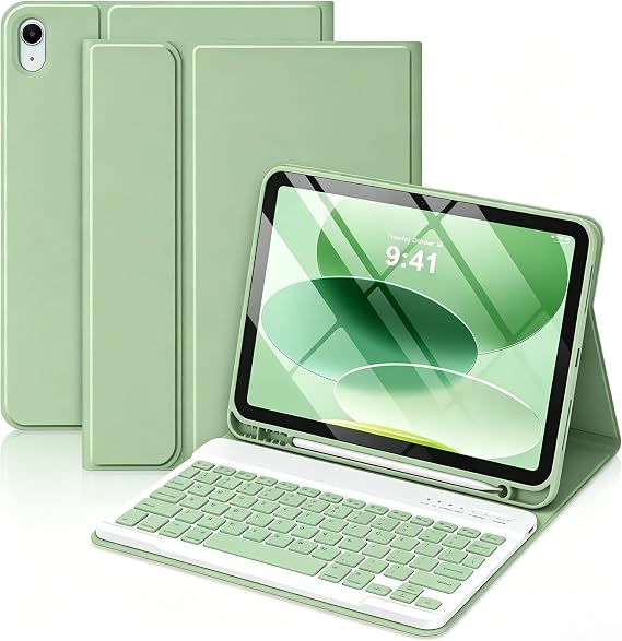 MMK for iPad A16 11th 10th Generation Case with Keyboard, Light Green