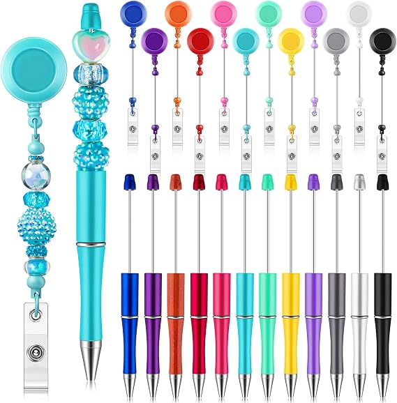 Sayglossy 24 Pcs DIY Beadable Pen Badge Reel Kit