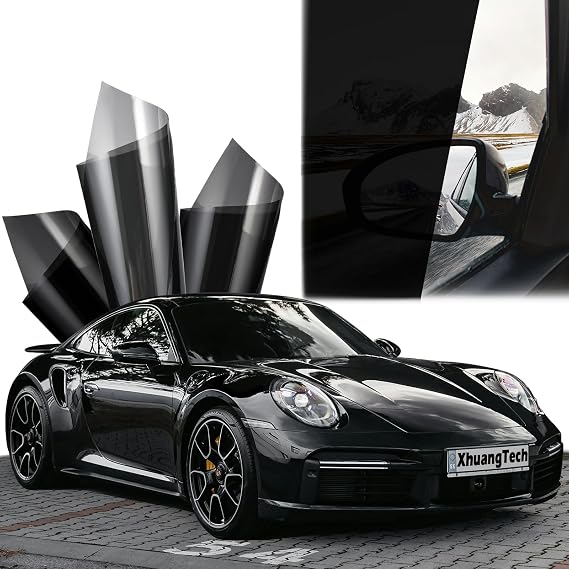 XhuangTech Car Window Tint Film, Nano Ceramic Sun Protection UV Block Sun Protection Anti Glare Heat Insulation Window Film, Car Window Tint Privacy Black Solar Film (5% VLT, 90 x 750 cm)