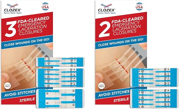 Clozex Emergency Wound Closure Bundle, Skin Closure Device for Laceration Repair Without Stitches Treat 5 Individual Wounds, Combine for Up to 7 1/4" Total Length