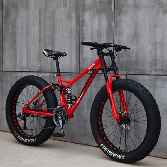 WLWLEO Mens Mountain Bike 26 Inch Full Suspension Mountain Bikes Bicycle, Soft Tail Dual Suspension Fat Tire Bike Double Disc Brake, Beach Snow All Terrain MTB