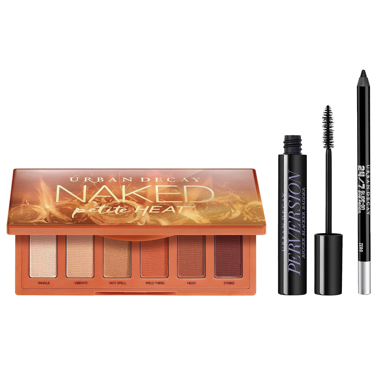 Urban Decay Eye Makeup Set - Naked Petite Heat Eyeshadow Palette  Perversion Volumizing Mascara  247 Glide-On Waterproof Eyeliner Pencil
