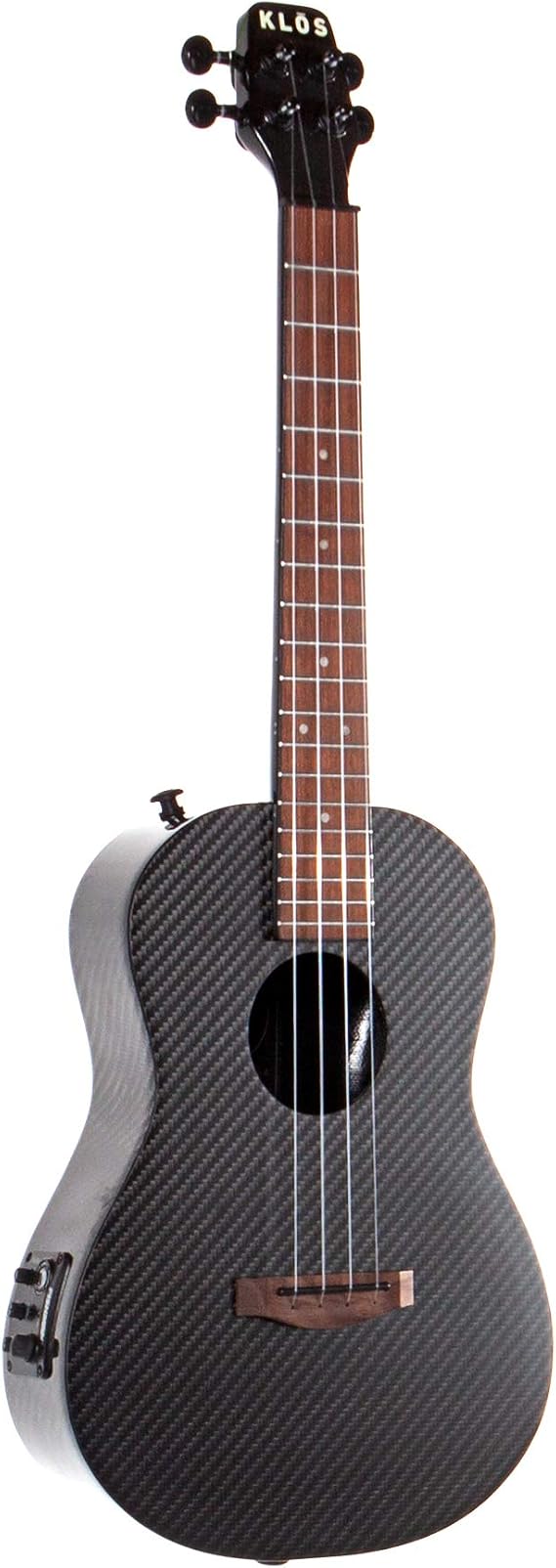 Deluxe KLOS Black Carbon Fiber Acoustic Electric Tenor Ukulele Kit with Gig Bag, Rain Cover, Strap, Strap Pins, and more