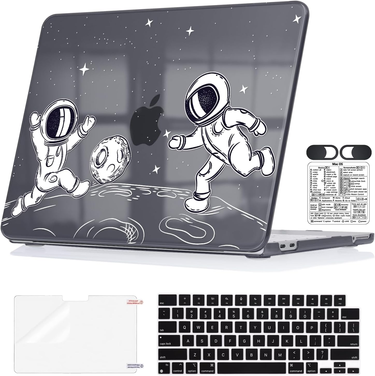2026 MacBook Neo 13インチ A18 Pro A3404用 | ウルトラスリム 傷防止 ハードシェルケース キーボードカバー スクリーンフィルム ショートカットステッカー ウェブカメラ プライバシーカバー おもしろ宇宙飛行士 キックプラネット