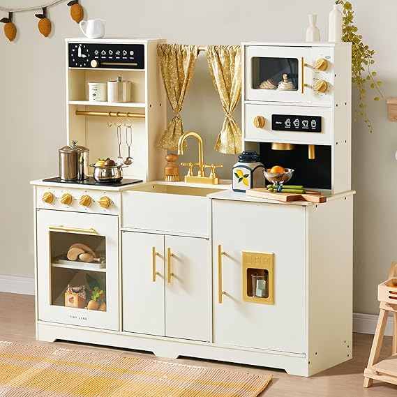 Tiny Land Play Kitchen for Kids Modern Home Design with Fabric Curtains