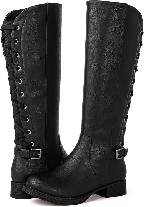 GLOBALWIN Women's Quilted Knee High Fashion Boots Strappy Boots For Women