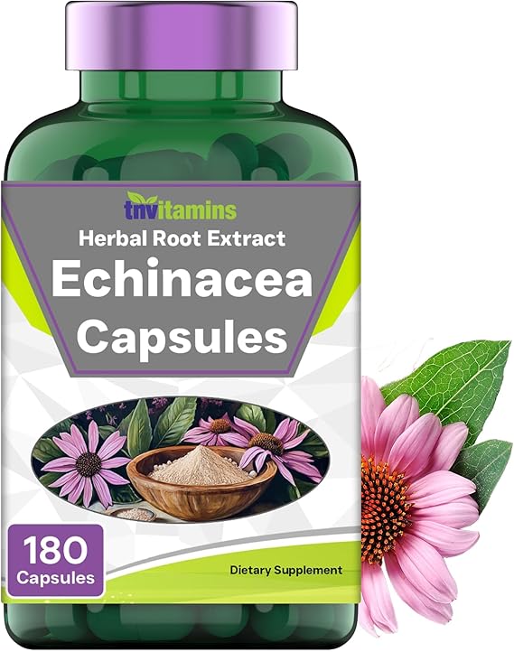 tnvitamins Echinacea Capsules - 180 Capsules (Two Month Supply!) | Immune Health Support* | Herbal Supplement with Echinacea Purpurea | Non-GMO