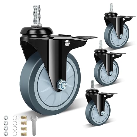 4 inch Swivel Caster Wheels Set of 4,Heavy Duty Stem Caster Wheels 1400lbs,3/8"-16 x 1(Stem Diameter 3/8", Length 1"),Industrial Castor Wheels with Safety Dual Locking for Cart,Furniture