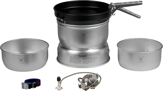 Trangia - 25-3 Ultralight Camping Cookset | Includes: Gas Stove, 2 Pots, 1 Frypan, Upper & Lower Windshields, Pot Gripper, Strap