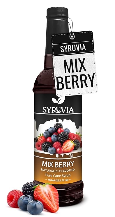 Syruvia Mix Berry Syrup, Naturally Flavored Syrup for Drinks, Lemonades, Iced Teas, and Desserts 25.4 fl oz