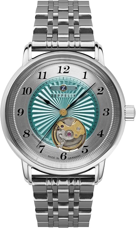 Zeppelin 8569-M4 Friedrichshafen Wristwatch, Silver, turquoise turquoise blue, Bracelet Type